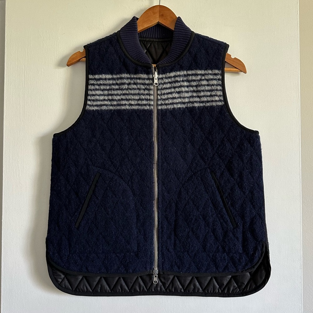 Madewell Blue/White Reversible Vest in Stripe Wool/Quilted Size Small EUC - Picture 5 of 15